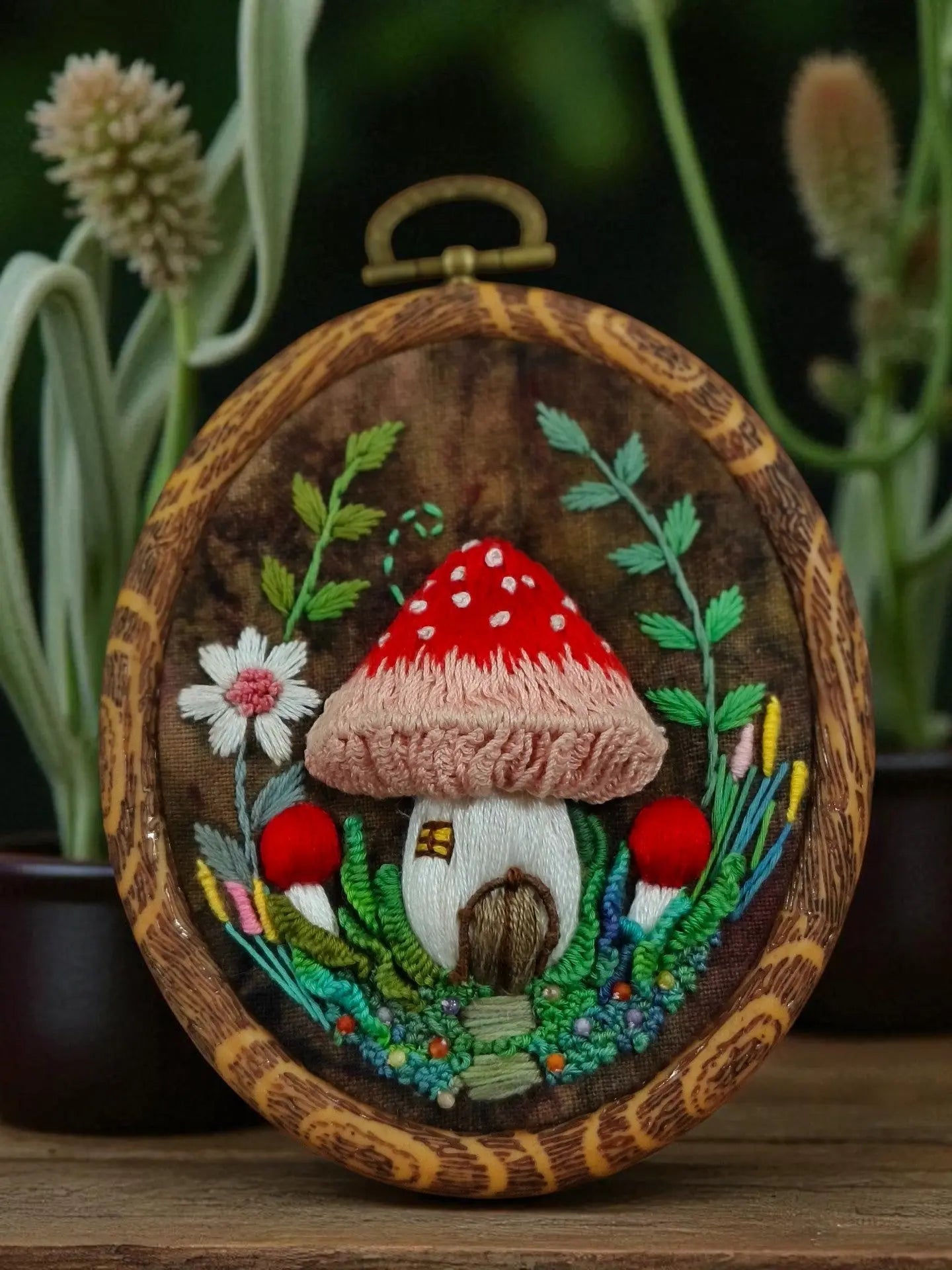 Organic Plant-Dyed 3D Mushroom Embroidery Art By Embru | Eco Wall Decor My Store
