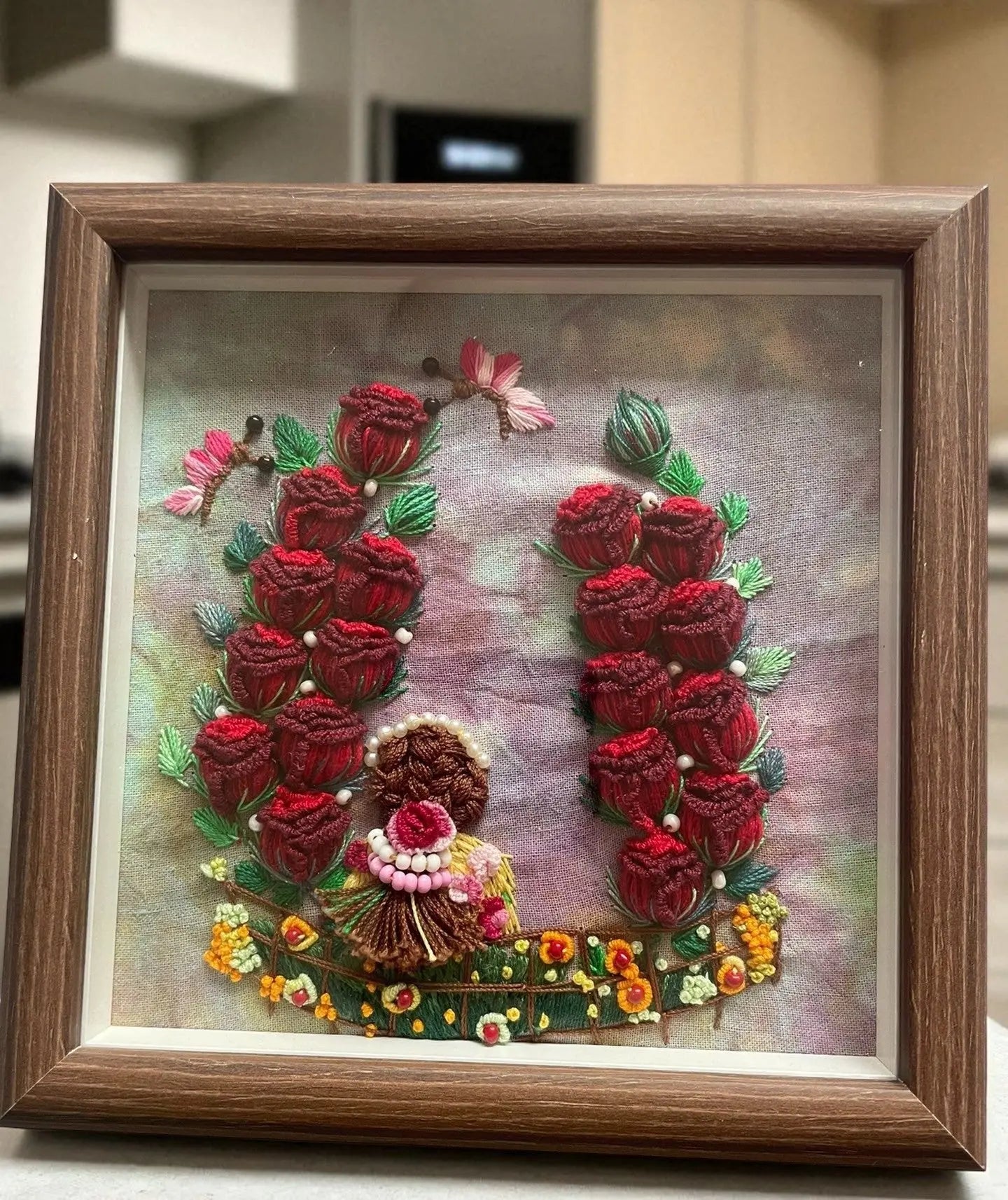 Hand-Dyed 3D Rose Embroidery Art by Embru | Unique Floral Wall Decor | Gifts For Her My Store