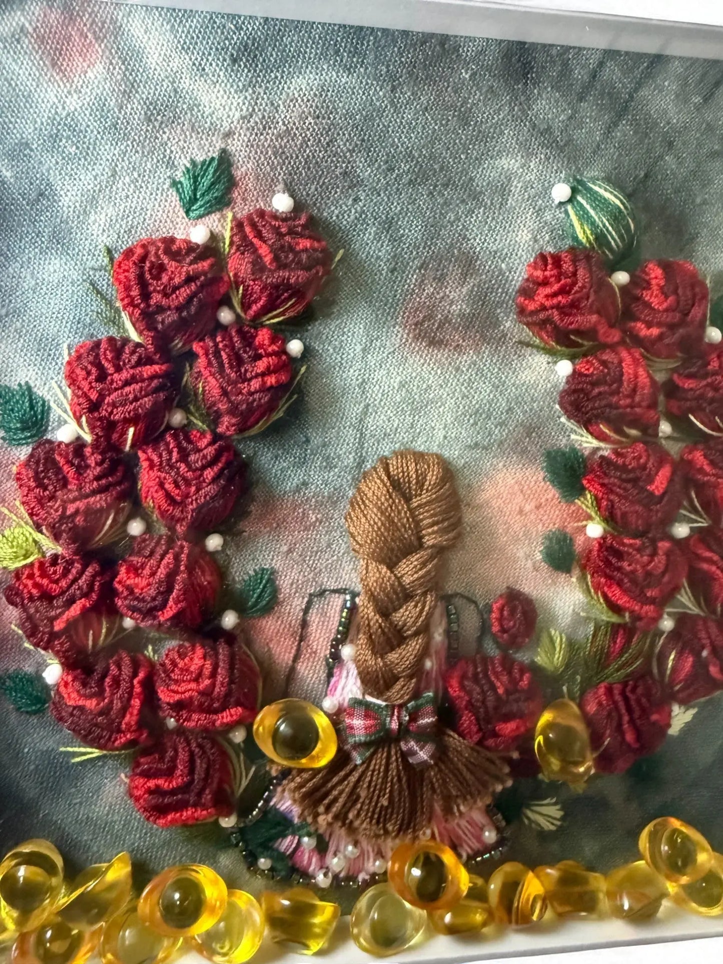 Hand-Dyed 3D Rose Embroidery Art by Embru | Unique Floral Wall Decor | Gifts For Her My Store