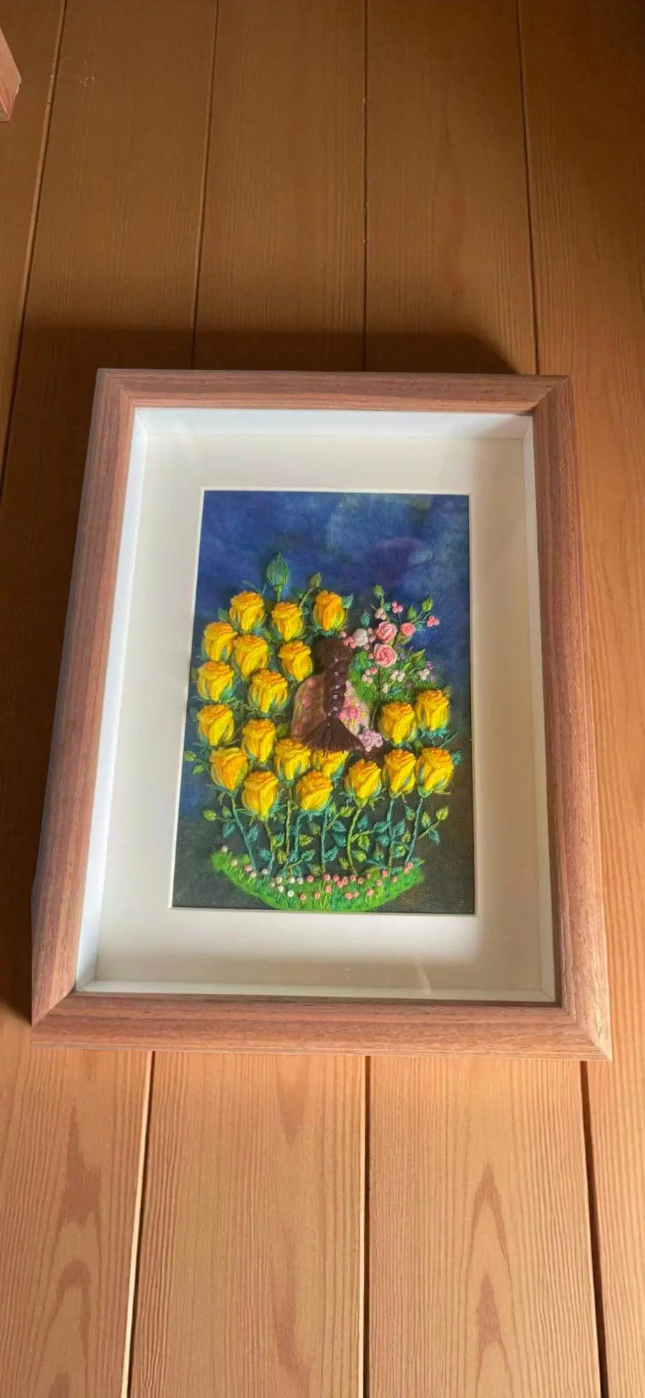 Botanical Hand-Dyed 3D Embroidery Yellow Rose Decor By Embru