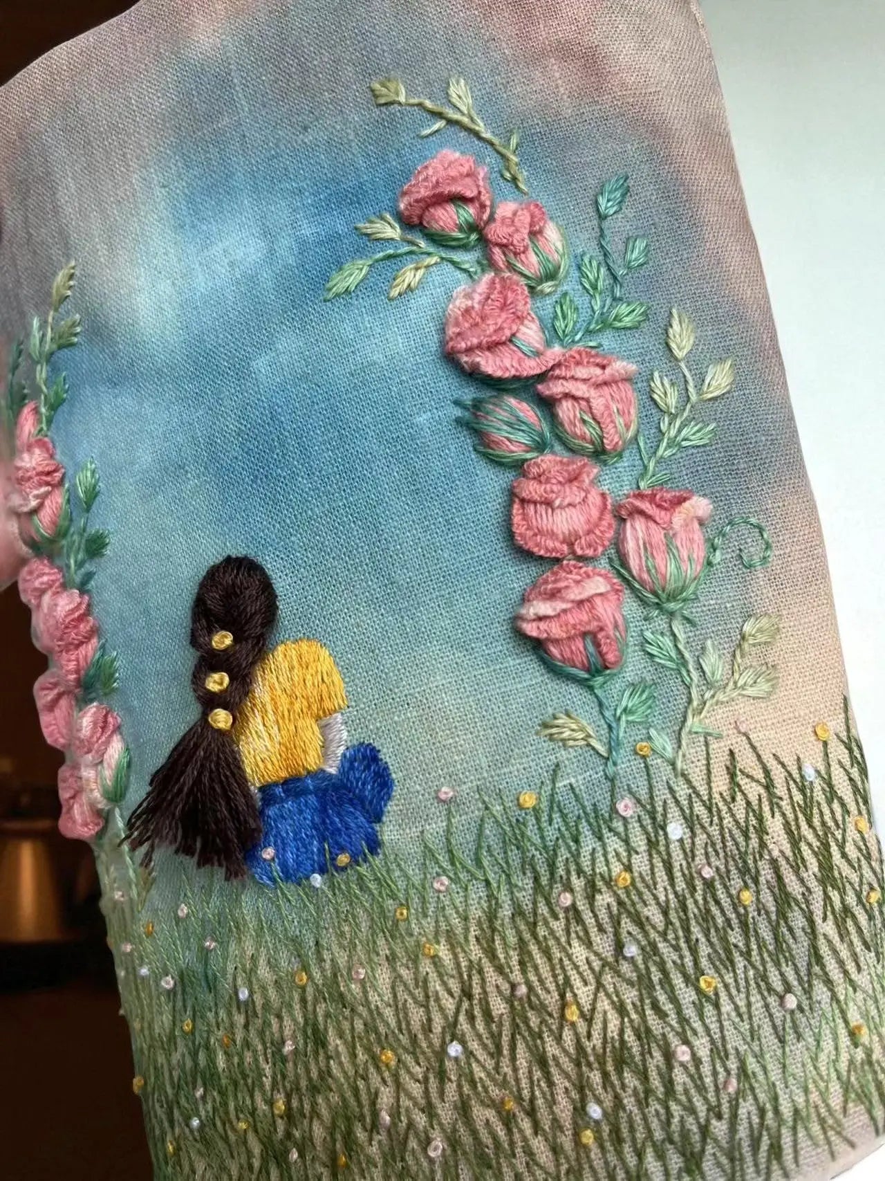 Hand Embroidered 3D Pink Roses Poetic Bag for Women My Store