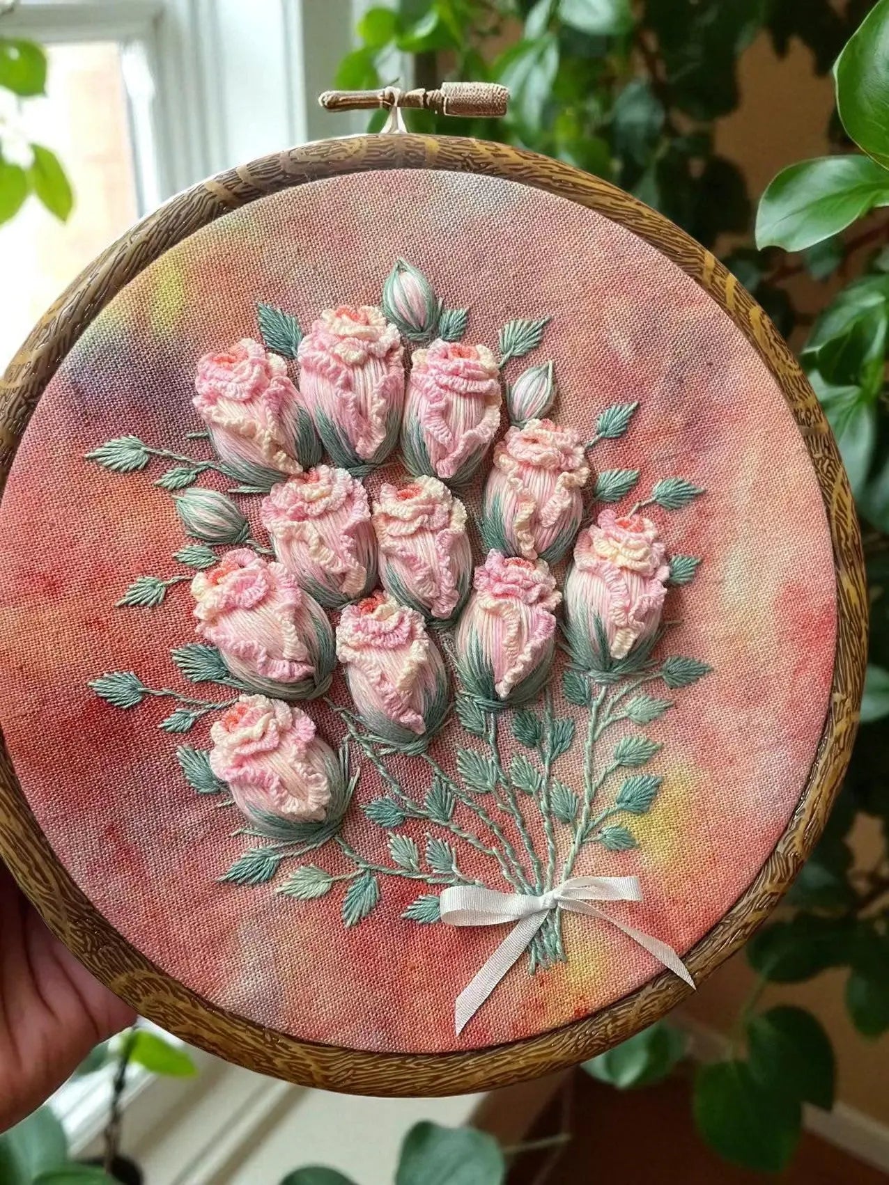 Unique 3D Hand Embroidered Roses Wall Hanging by Embru By Embru