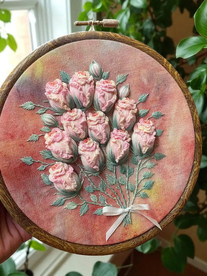 Unique 3D Hand Embroidered Roses Wall Hanging by Embru By Embru