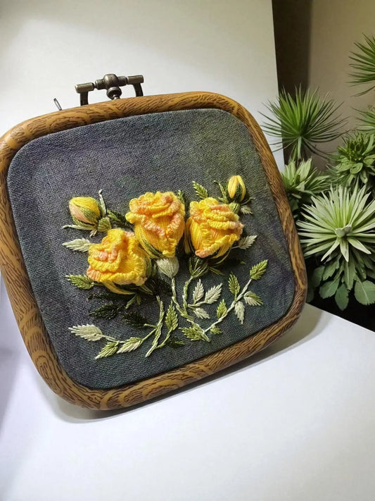 Unique 3D Hand Embroidered Roses Wall Hanging by Embru By Embru