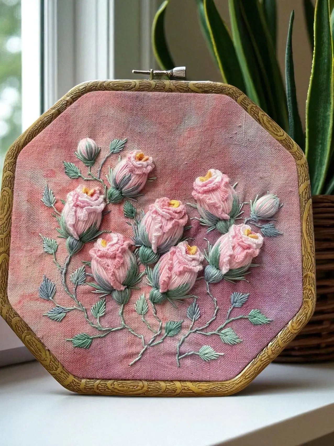 Unique 3D Hand Embroidered Roses Wall Hanging by Embru By Embru