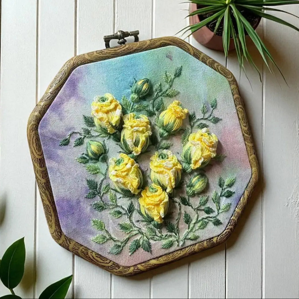 Unique 3D Hand Embroidered Roses Wall Hanging by Embru By Embru