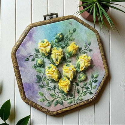 Unique 3D Hand Embroidered Roses Wall Hanging by Embru By Embru