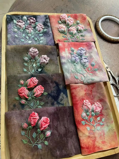 Hand-embroidered 3D Pink Rose by Embru By Embru