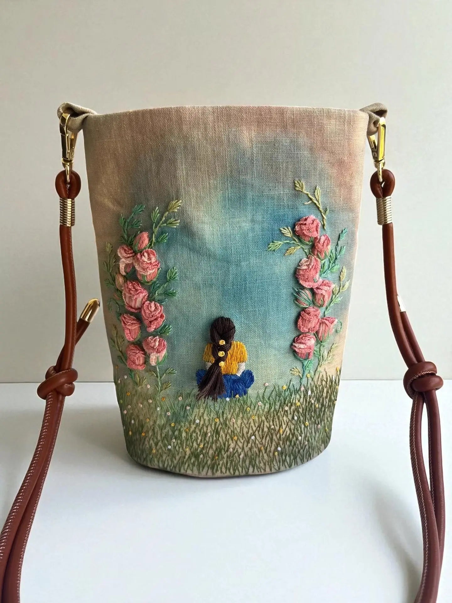 Hand Embroidered 3D Pink Roses Poetic Bag for Women My Store