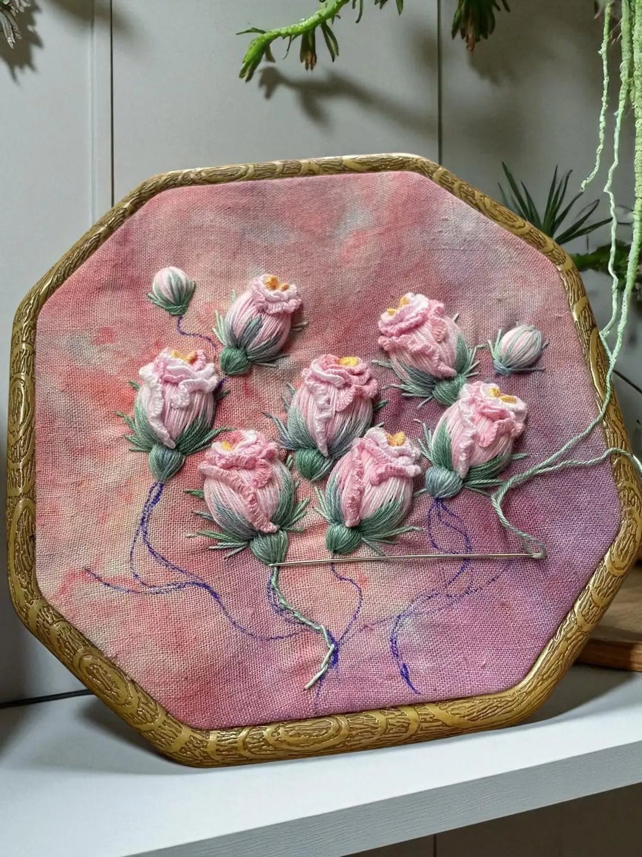 Unique 3D Hand Embroidered Roses Wall Hanging by Embru By Embru