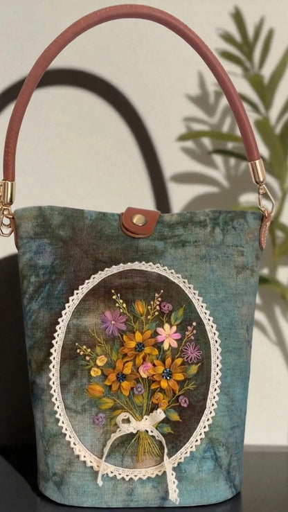 Hand Embroidered 3D Bouquet Woman's Bag by Embru My Store
