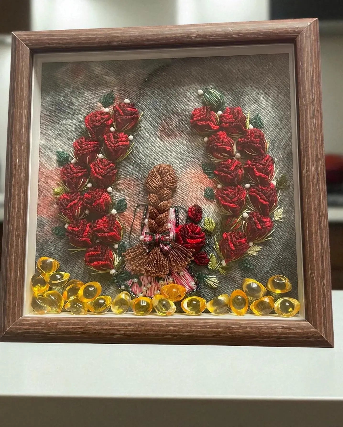 Hand-Dyed 3D Rose Embroidery Art by Embru | Unique Floral Wall Decor | Gifts For Her My Store