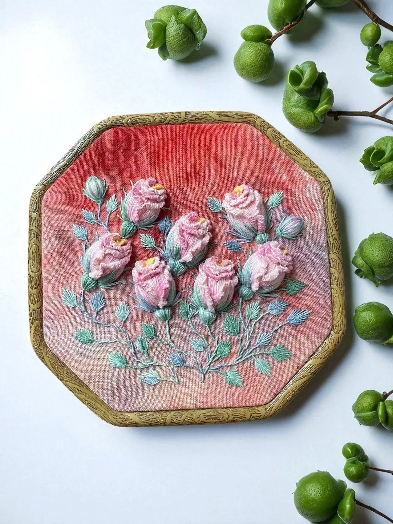 Unique 3D Hand Embroidered Roses Wall Hanging by Embru By Embru