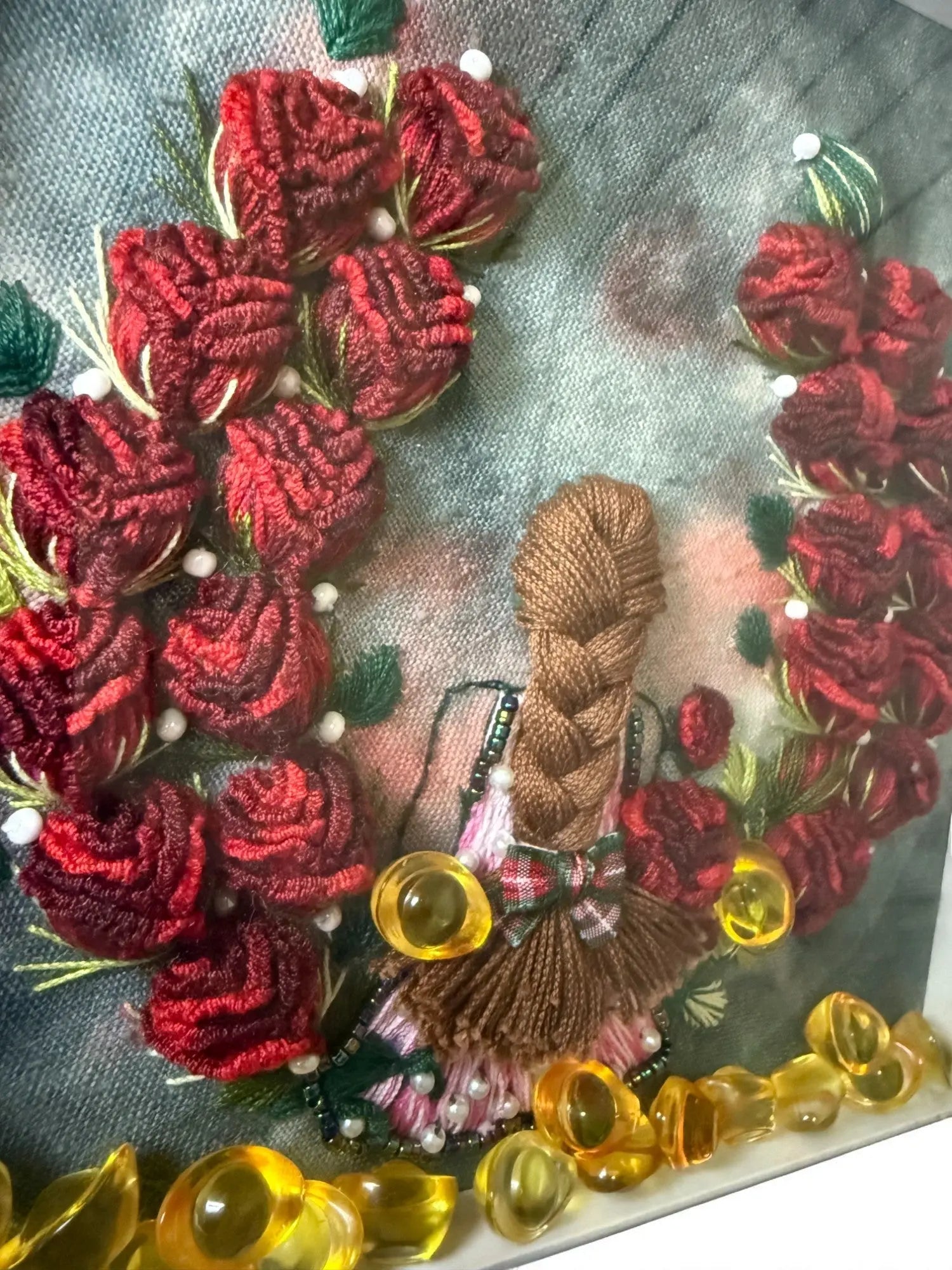 Hand-Dyed 3D Rose Embroidery Art by Embru | Unique Floral Wall Decor | Gifts For Her My Store
