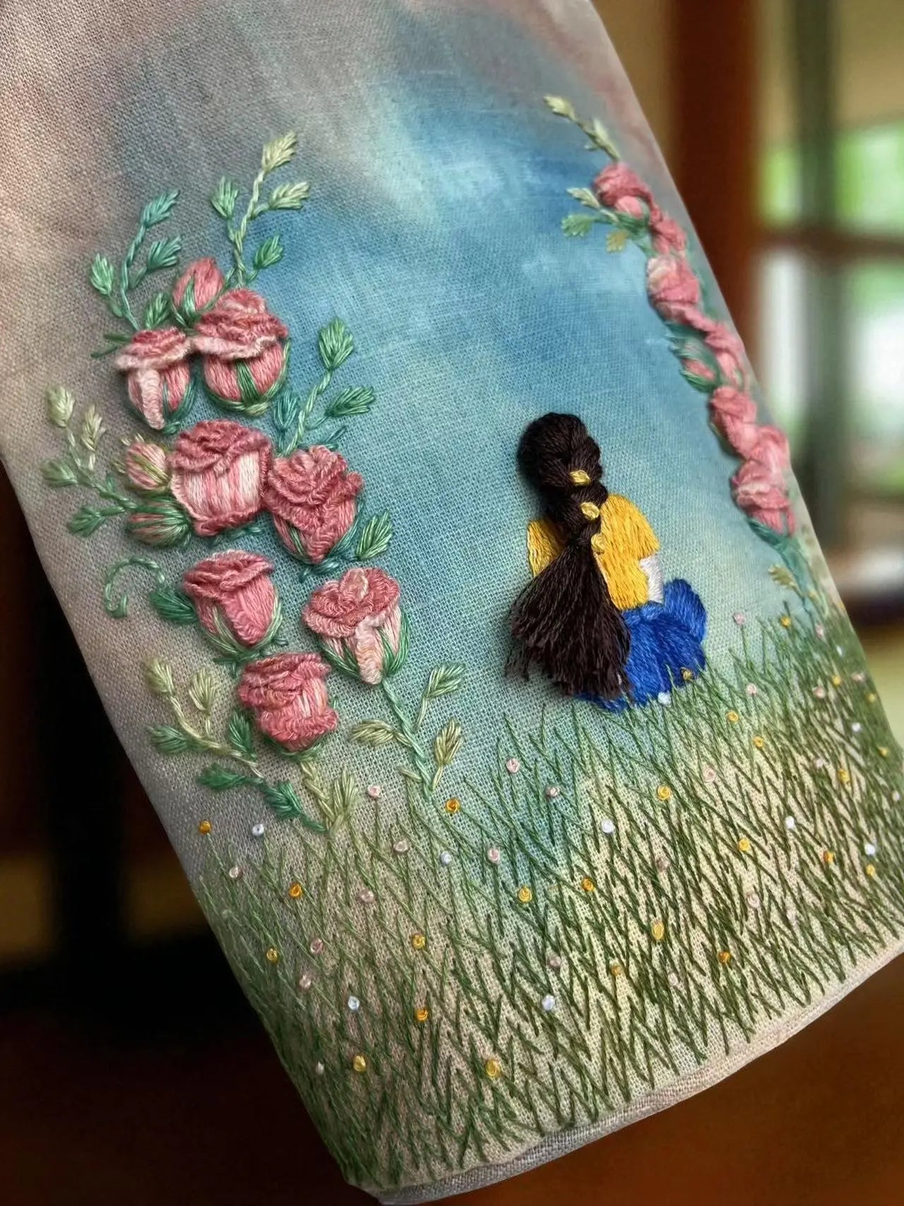 Hand Embroidered 3D Pink Roses Poetic Bag for Women My Store