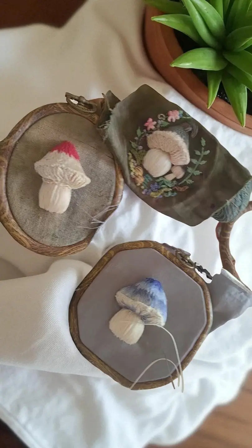 Organic Plant-Dyed 3D Mushroom Embroidery Art By Embru | Eco Wall Decor My Store