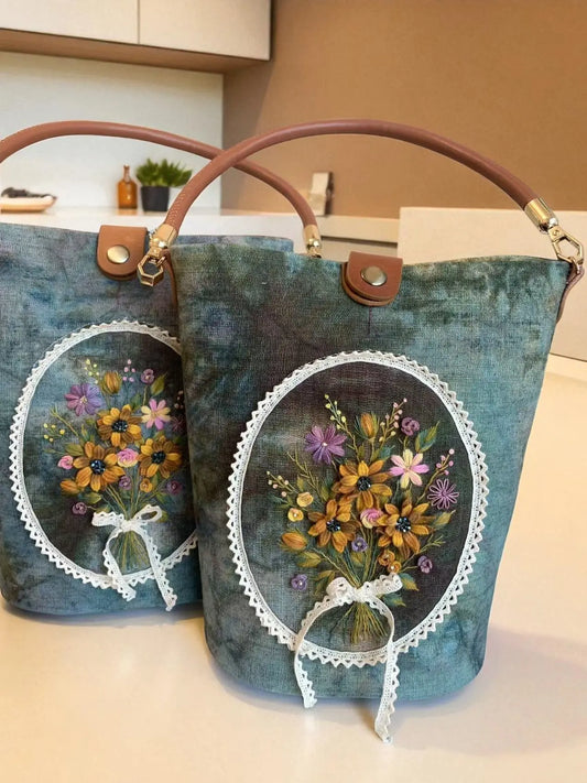 Hand Embroidered 3D Bouquet Woman's Bag by Embru My Store