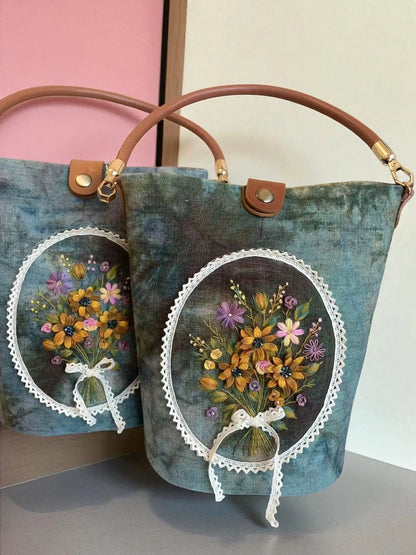 Hand Embroidered 3D Bouquet Woman's Bag by Embru My Store
