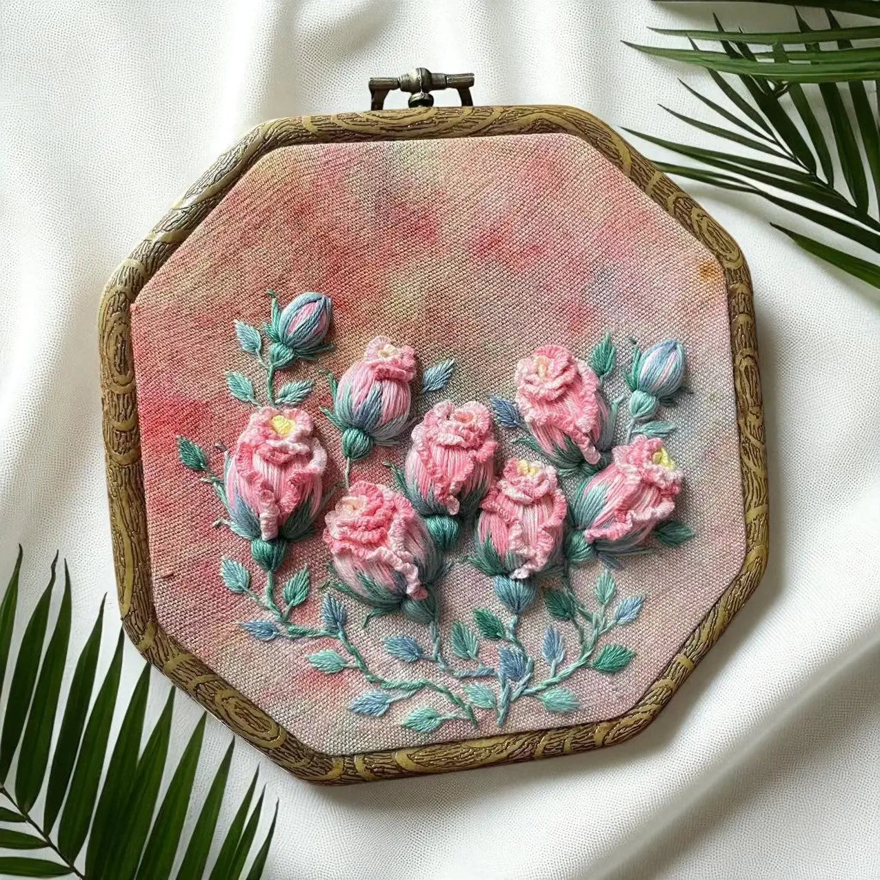 Unique 3D Hand Embroidered Roses Wall Hanging by Embru By Embru