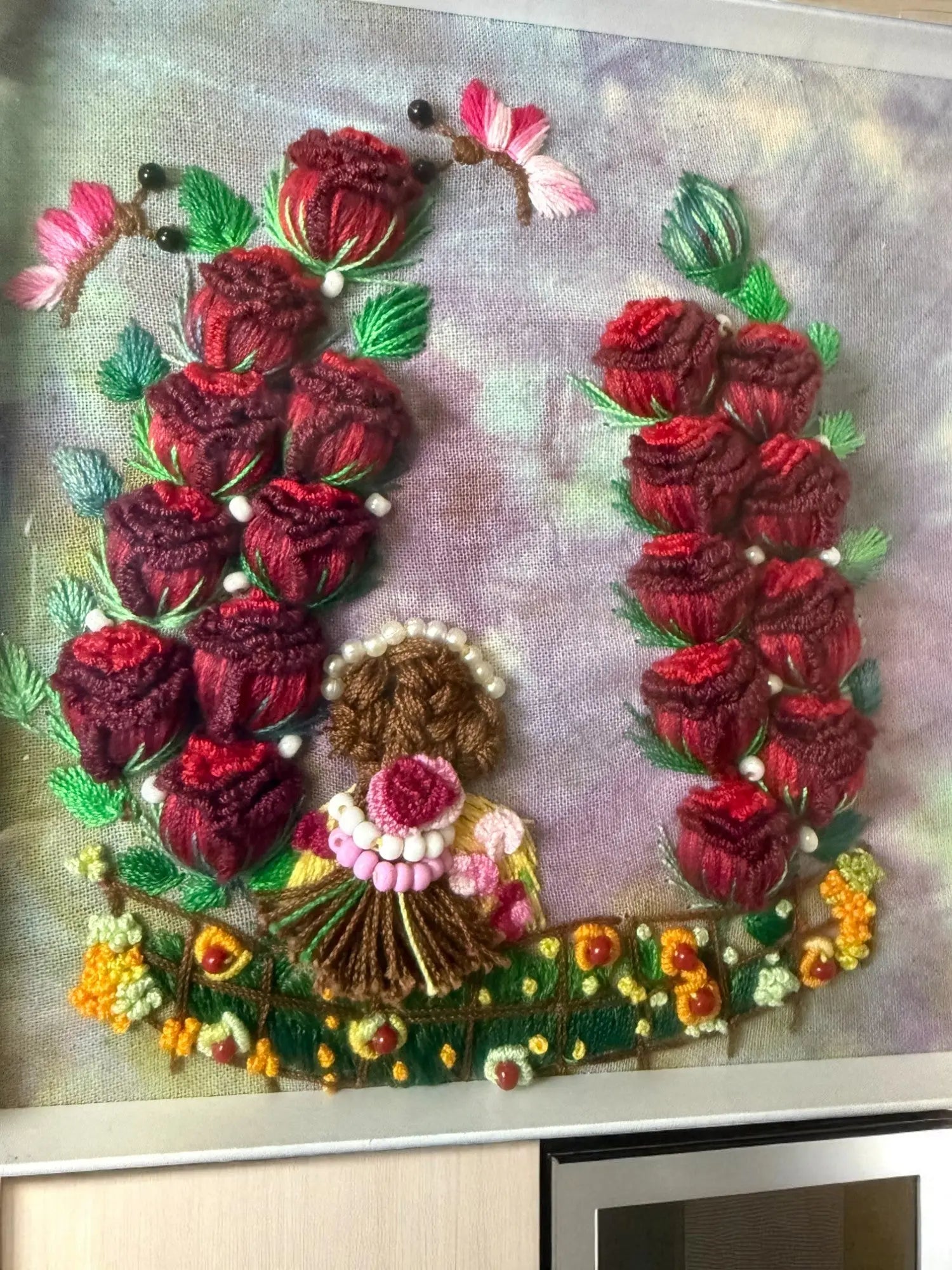 Hand-Dyed 3D Rose Embroidery Art by Embru | Unique Floral Wall Decor | Gifts For Her My Store
