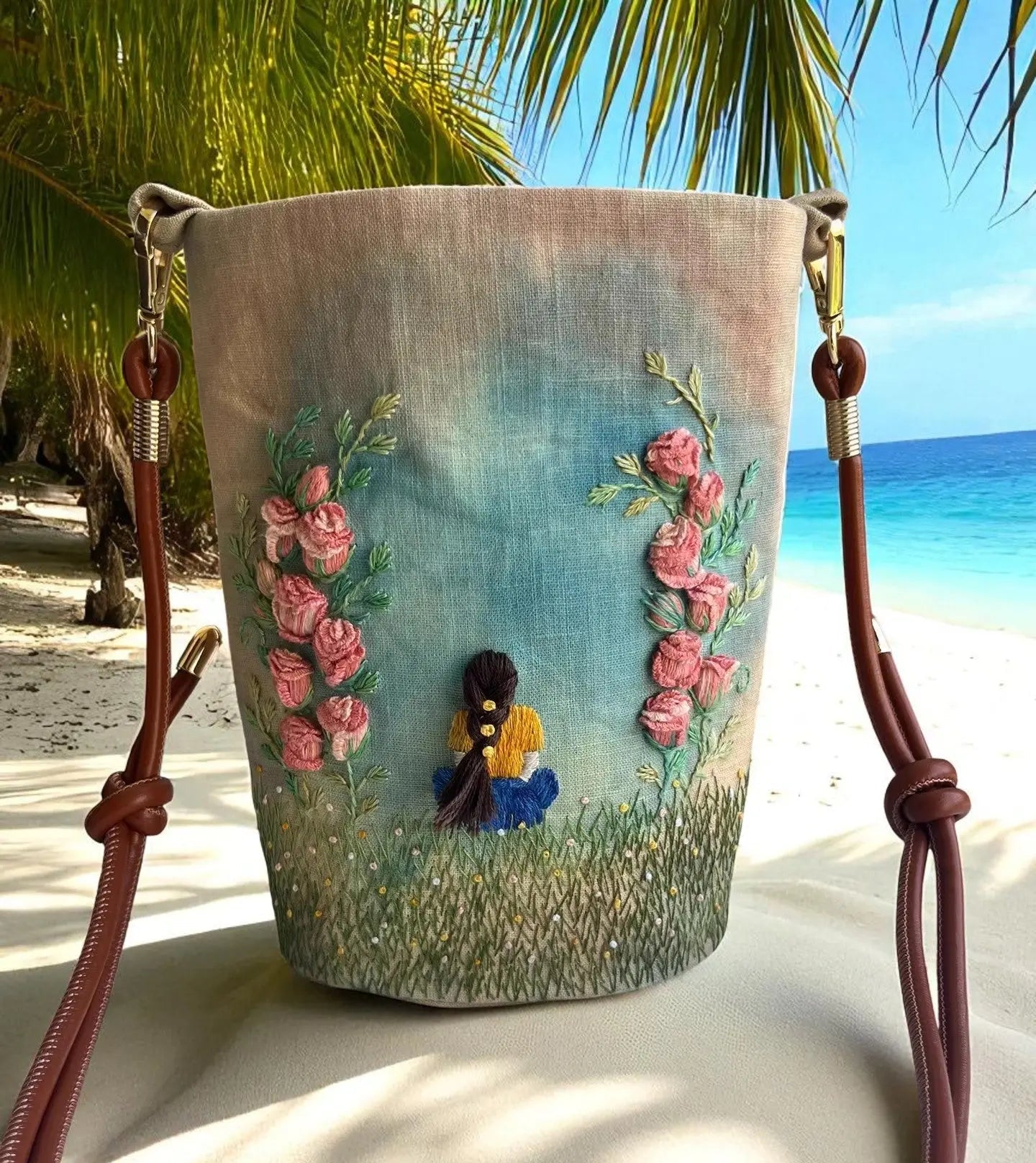 Hand Embroidered 3D Pink Roses Poetic Bag for Women My Store
