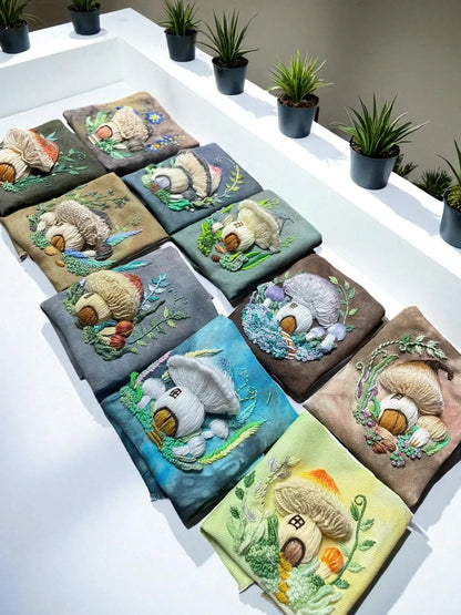 Organic Plant-Dyed 3D Mushroom Embroidery Art By Embru | Eco Wall Decor My Store